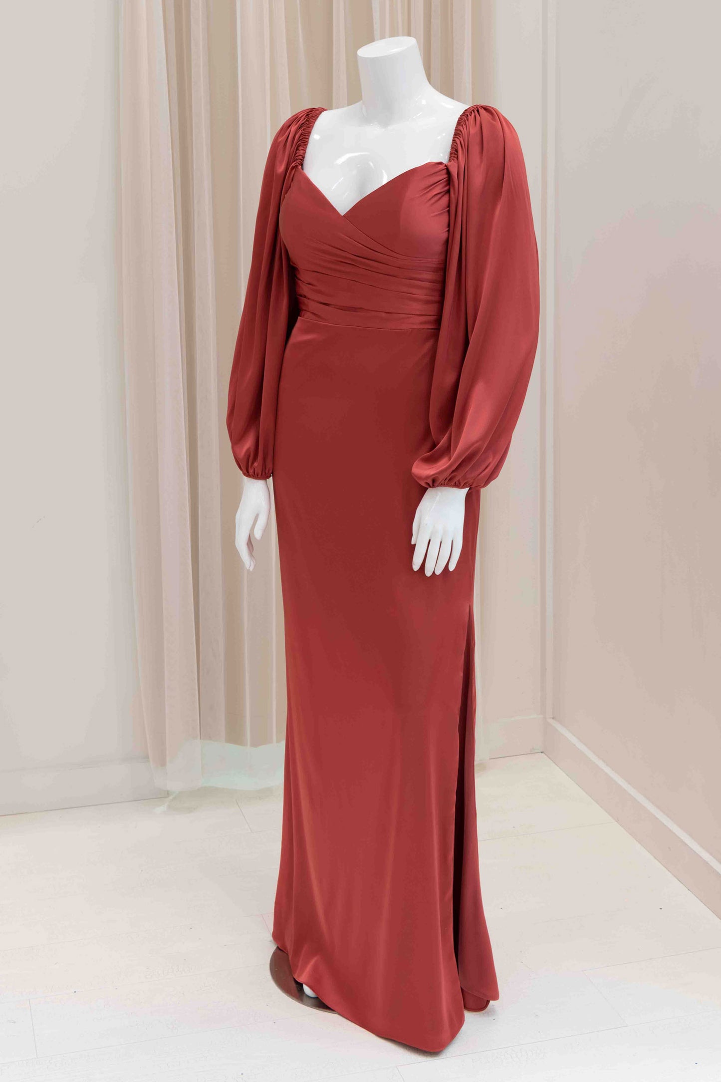 Alaia Long Sleeve Evening Gown in Marsala