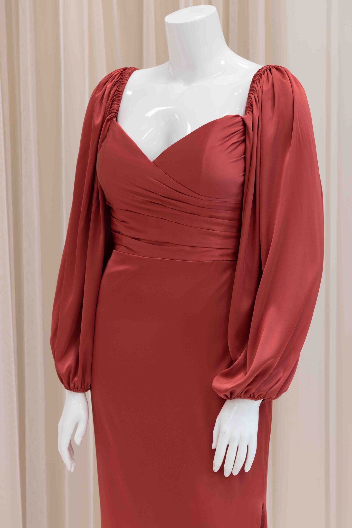 Alaia Long Sleeve Evening Gown in Marsala