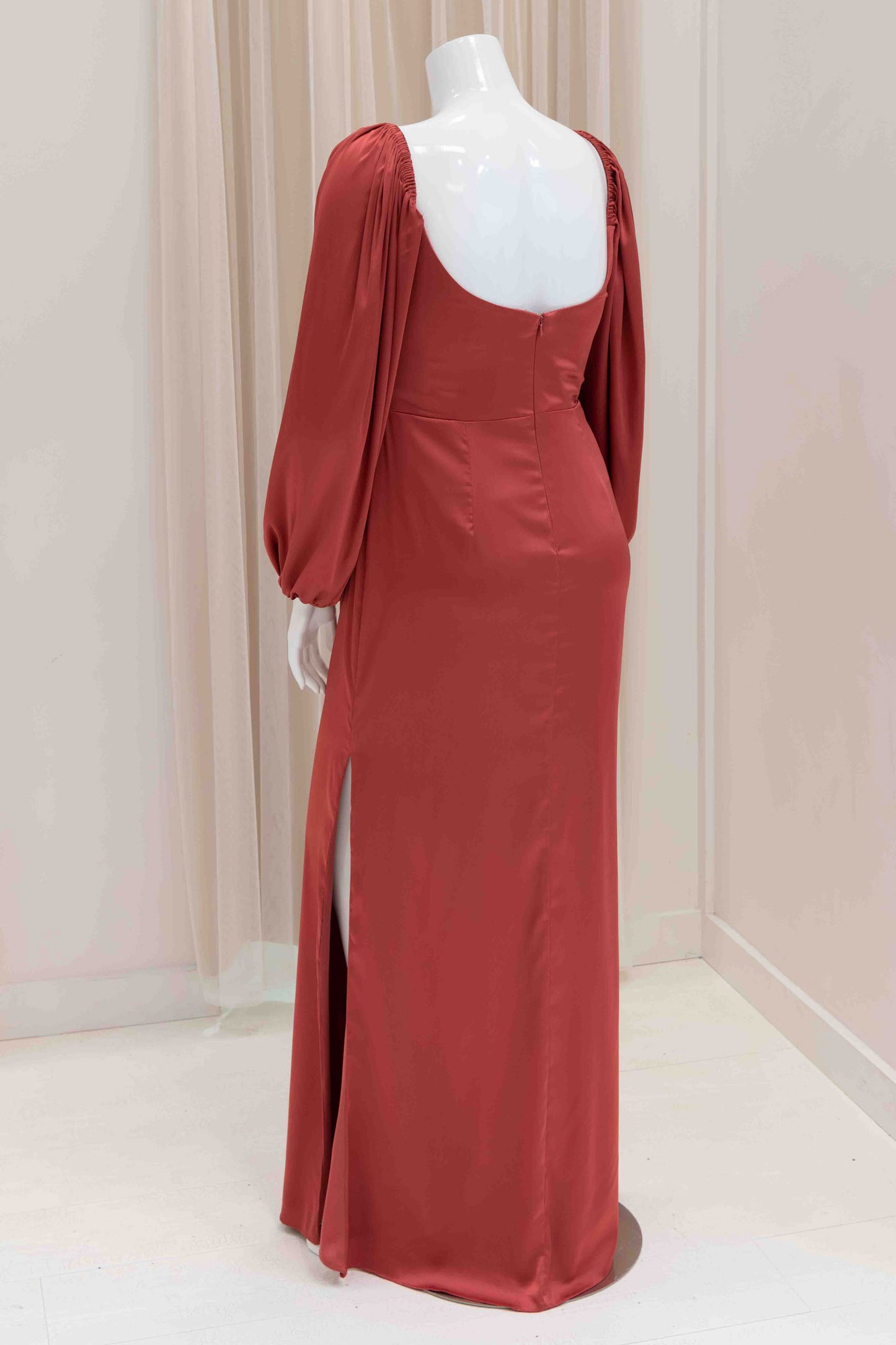 Alaia Long Sleeve Evening Gown in Marsala