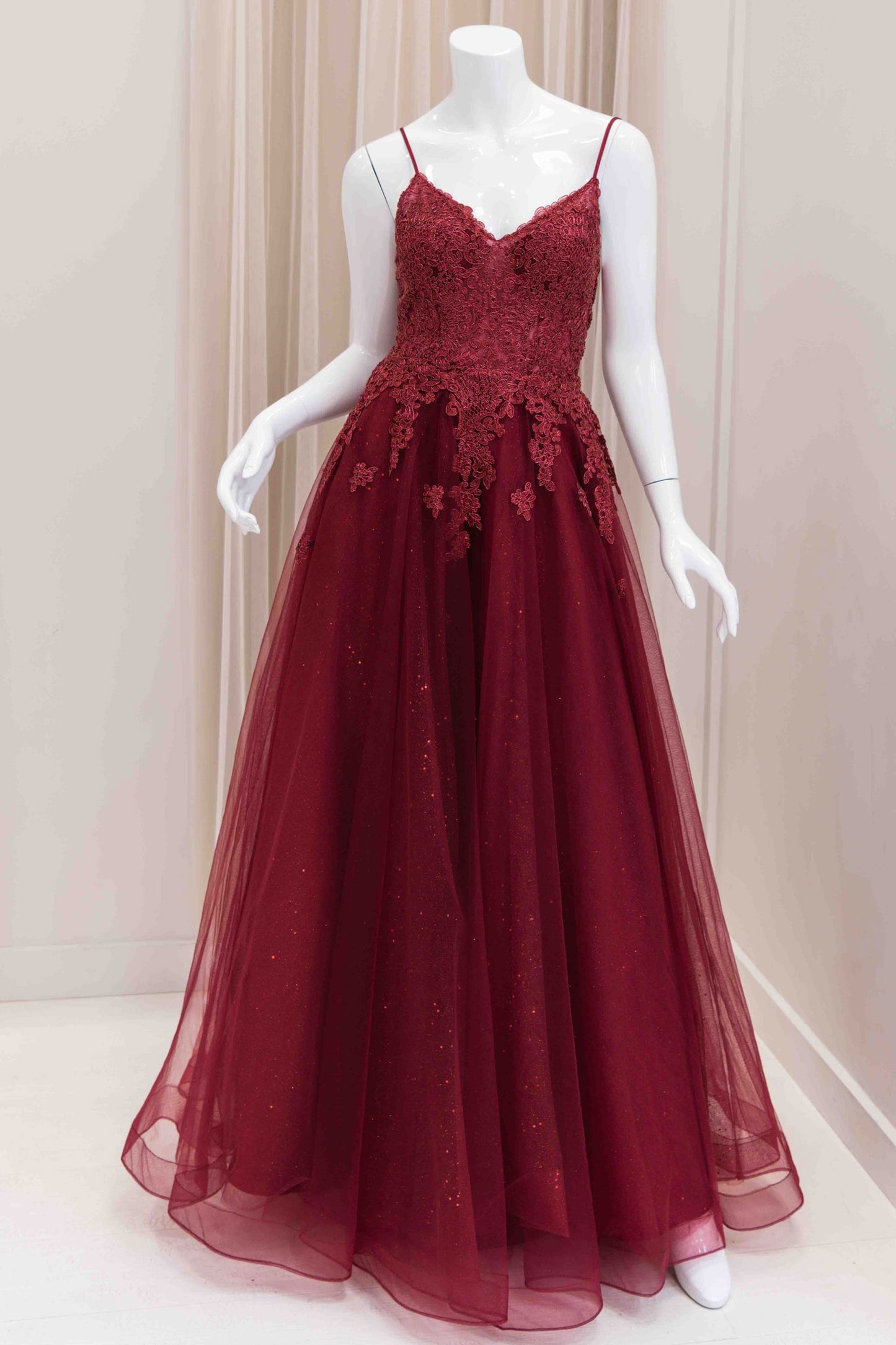 Alexandria Tulle Ball Gown in Burgundy