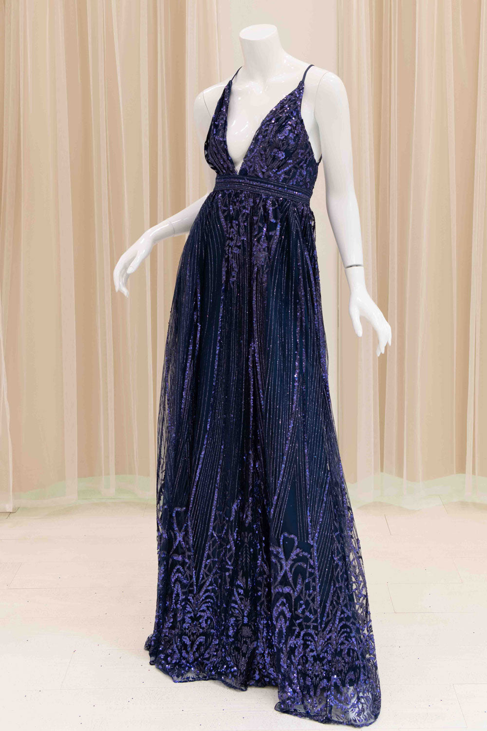 Aliah Marie Glitter Ball Gown in Navy Blue
