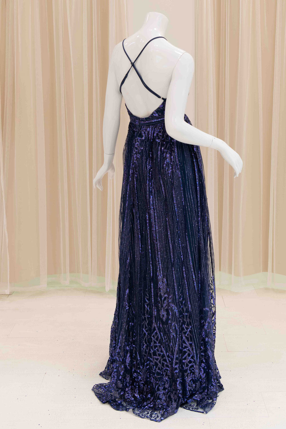 Aliah Marie Glitter Ball Gown in Navy Blue
