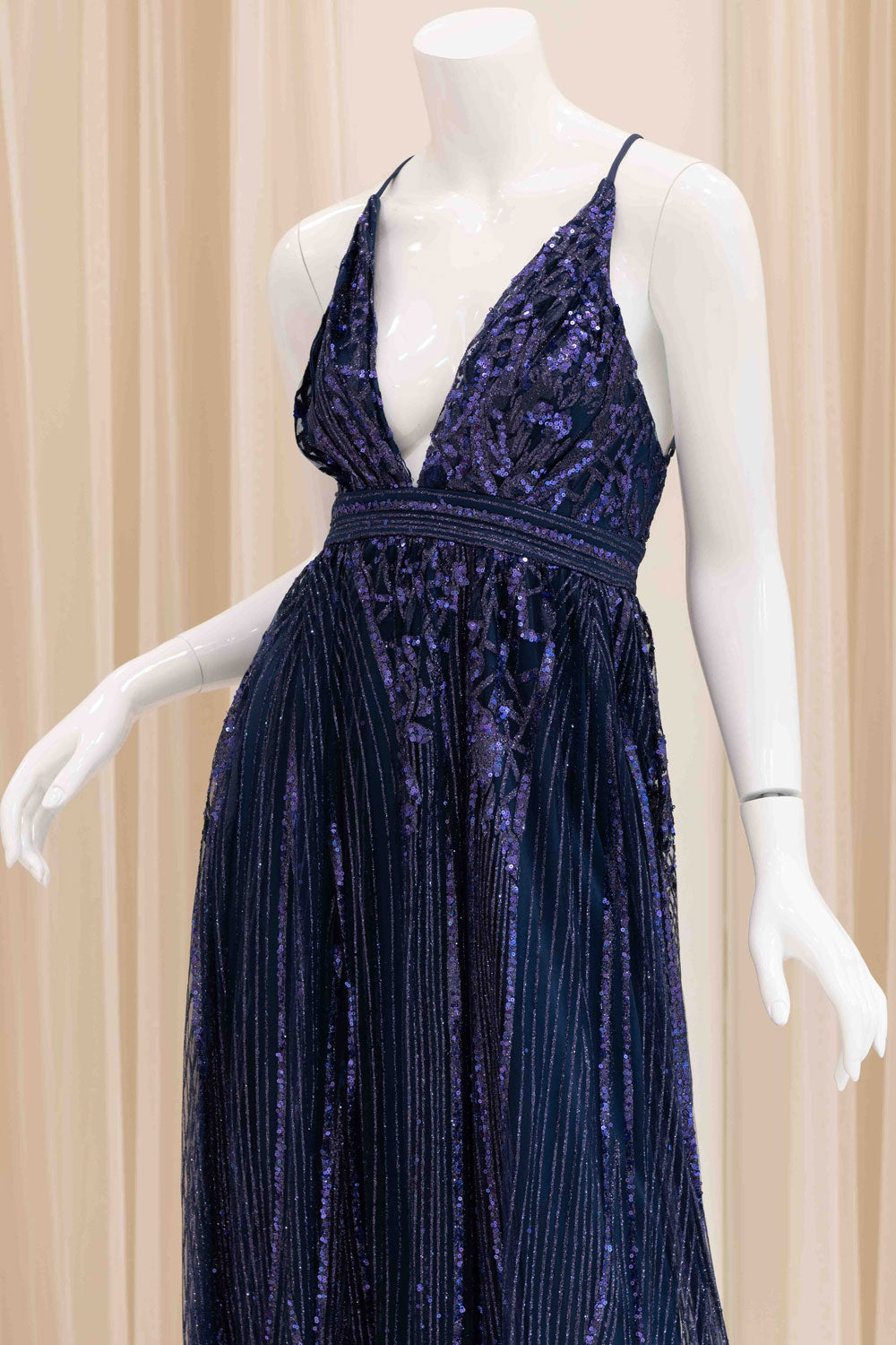Aliah Marie Glitter Ball Gown in Navy Blue