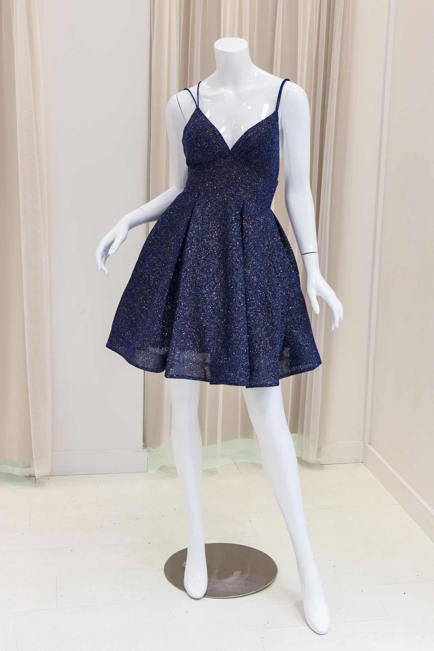Amy Glitter Fit and Flare Dress in Navy Blue