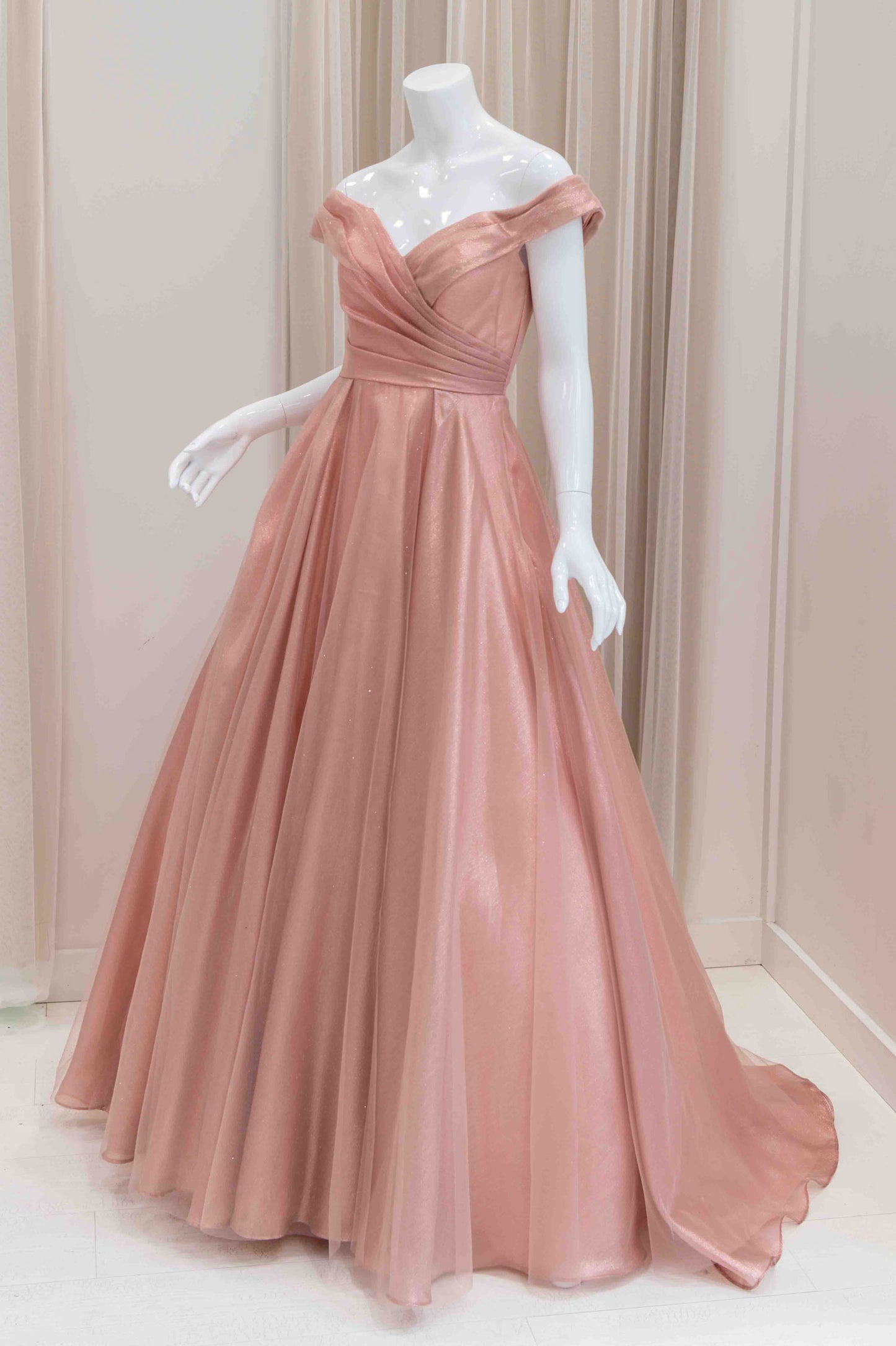 Arina Off Shoulder Ball Gown in Pink