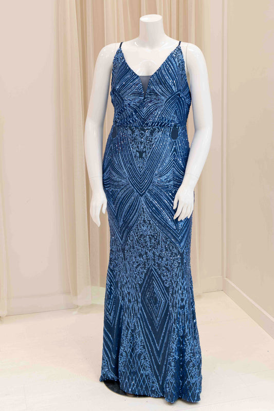 Athena Sequin Evening Dress in Slate Blue