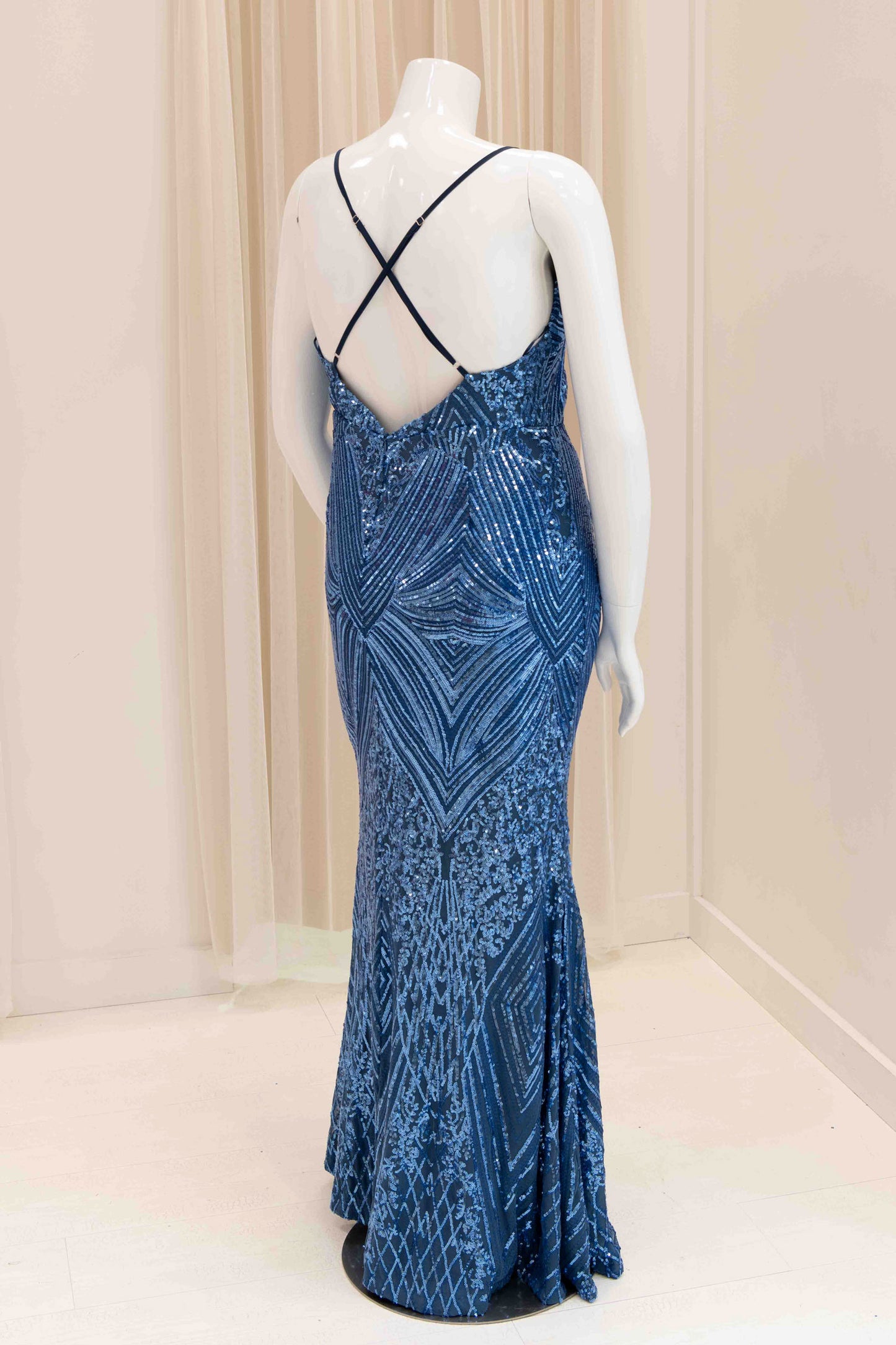 Athena Sequin Evening Dress in Slate Blue