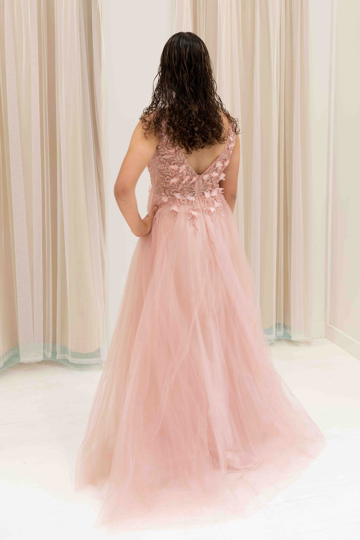 Aura 3D Flower Bodice Ball Gown in Pink