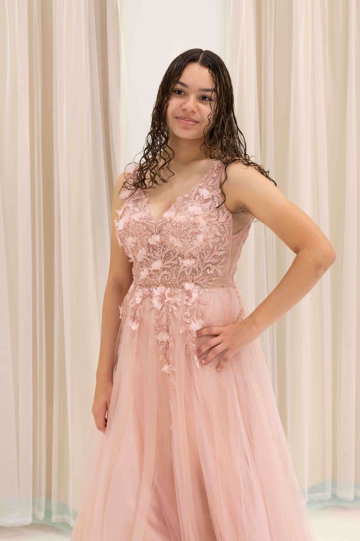 Aura 3D Flower Bodice Ball Gown in Pink