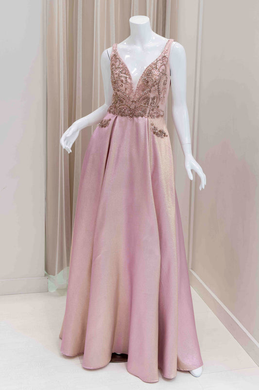 Aviana Beaded Bodice Evening Gown in Blush