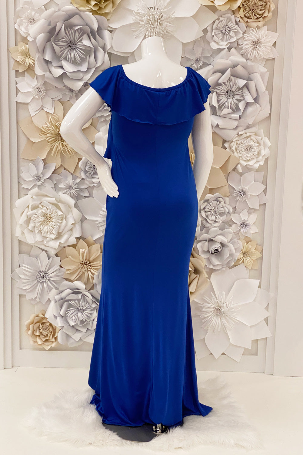 Zenaida Ruffle Evening Dress in Royal Blue