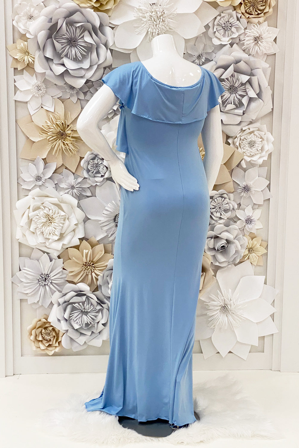 Zenaida Ruffle Evening Dress in Light Blue
