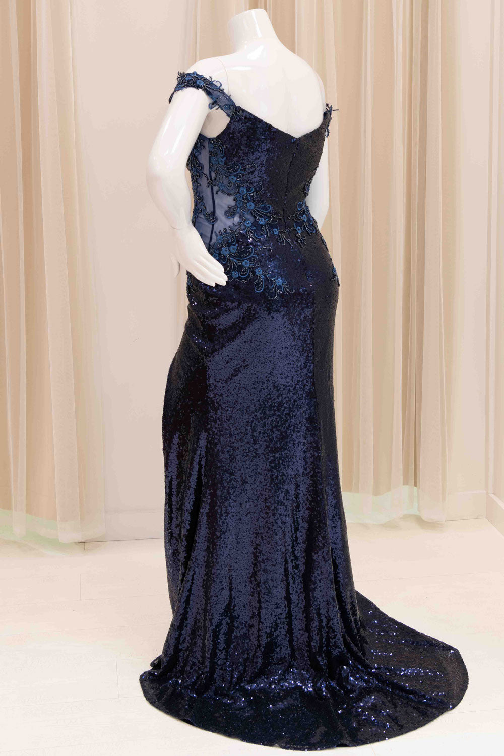 Carmella Sequin Evening Dress in Navy Blue