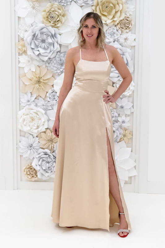 Casidee Satin Evening Gown in Champagne