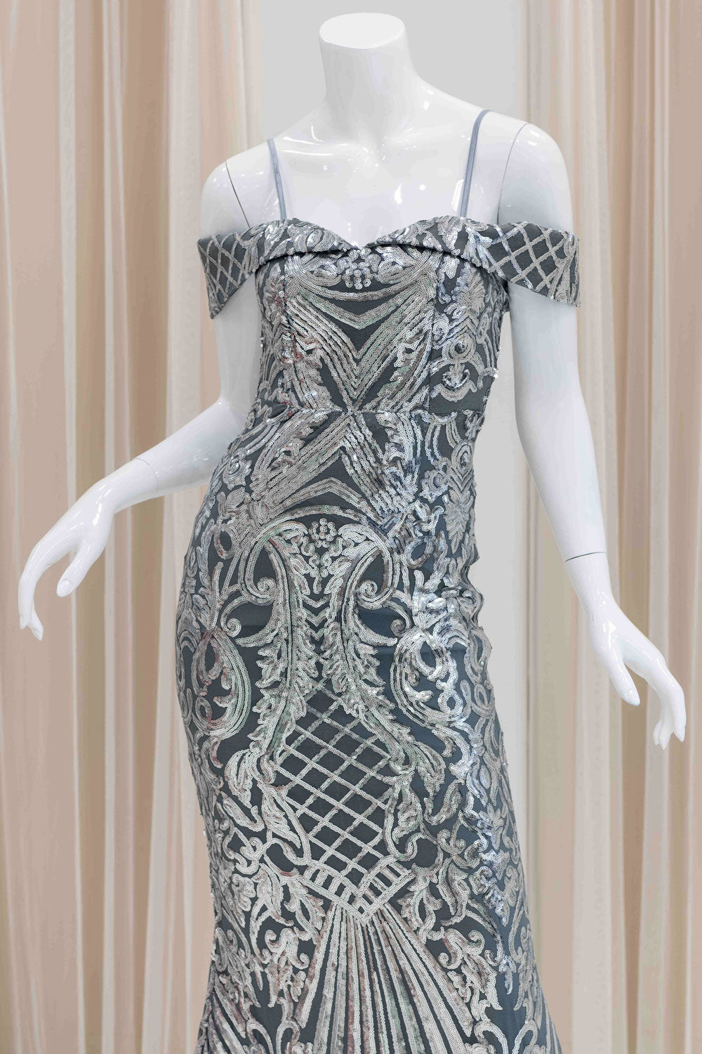 Chelsea Sequin Evening Gown in Silver