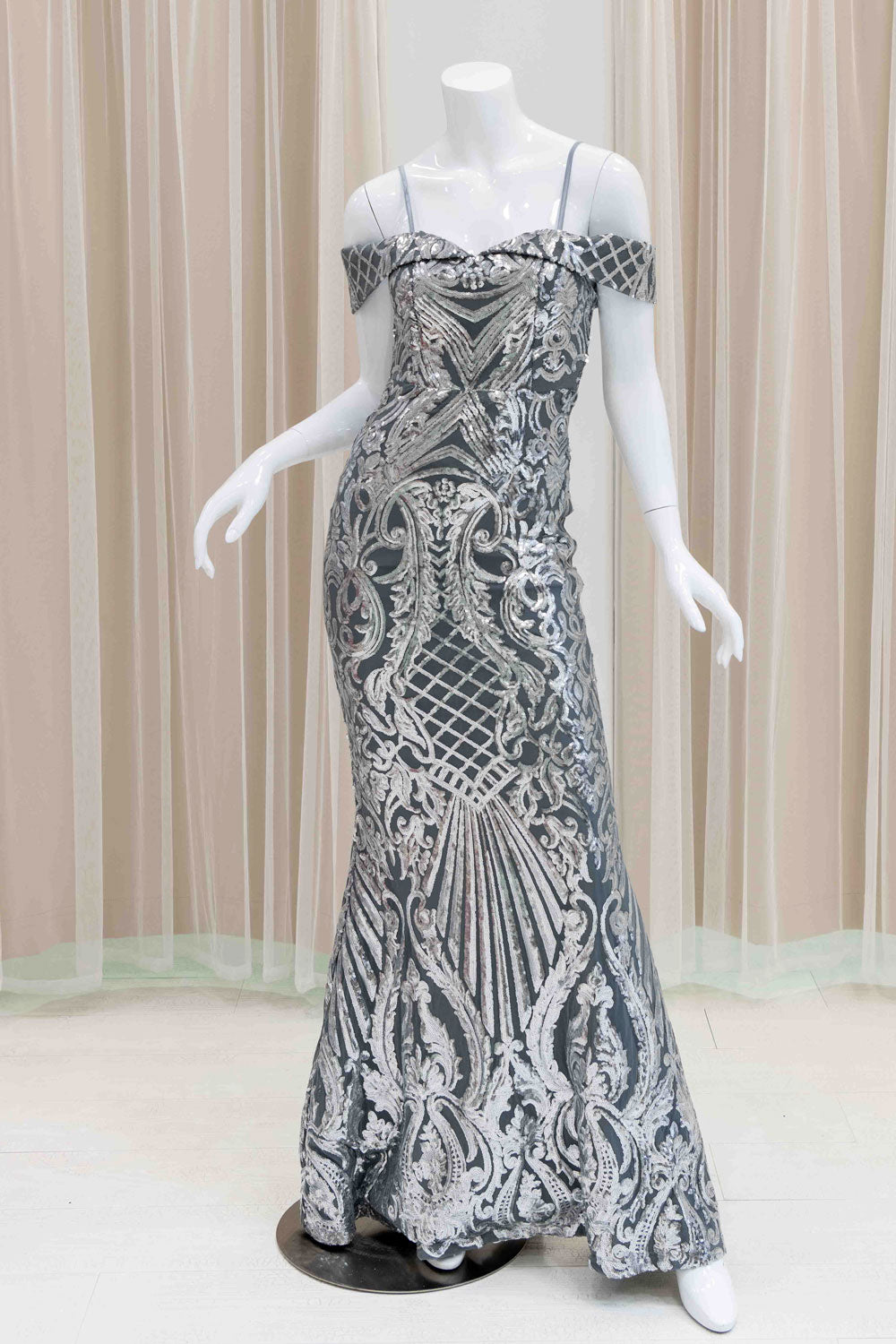 Chelsea Sequin Evening Gown in Silver