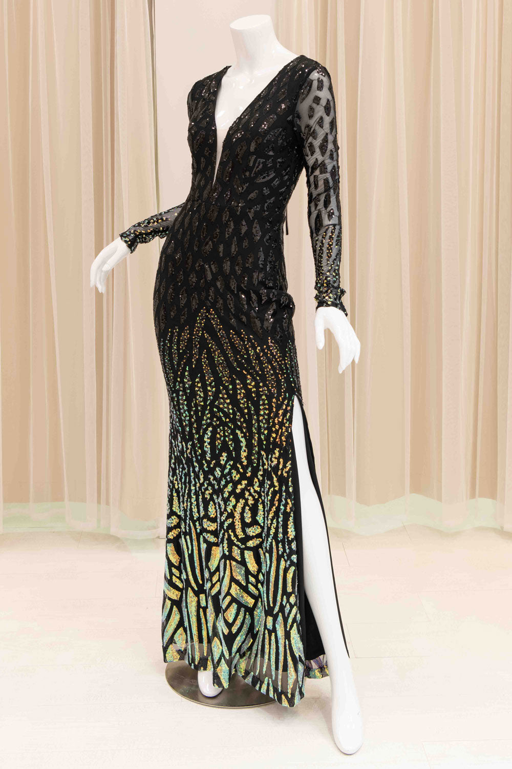 Constance Ombre Sequin Evening Gown in Black