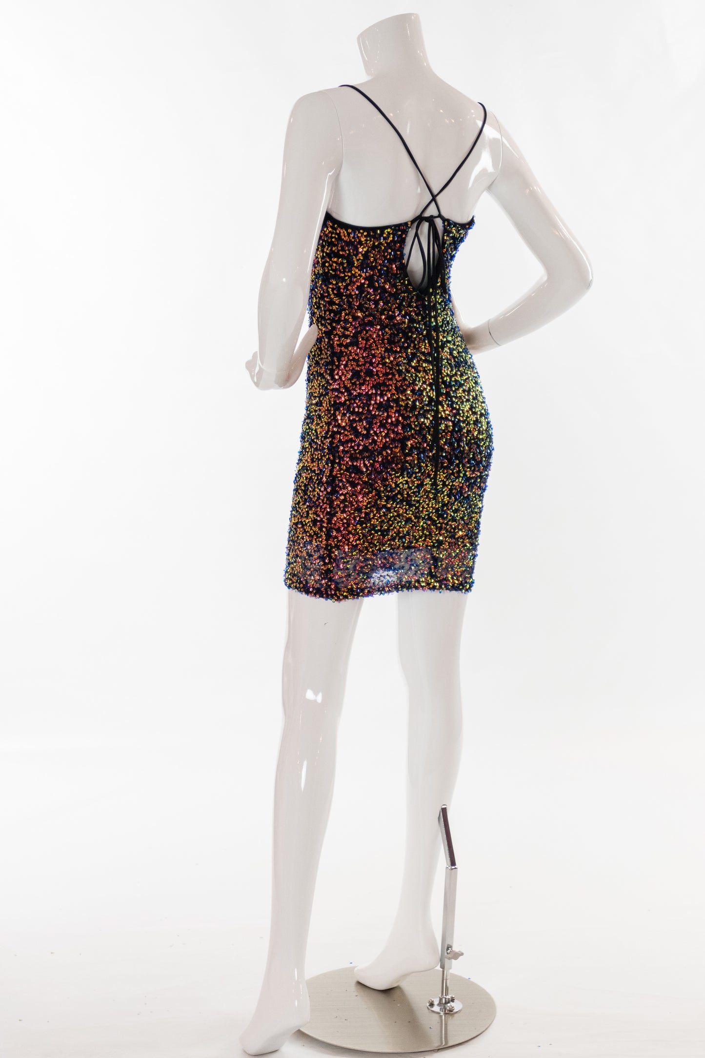 Cibrina Sequin Tie Back Mini Dress in Iridescent Black