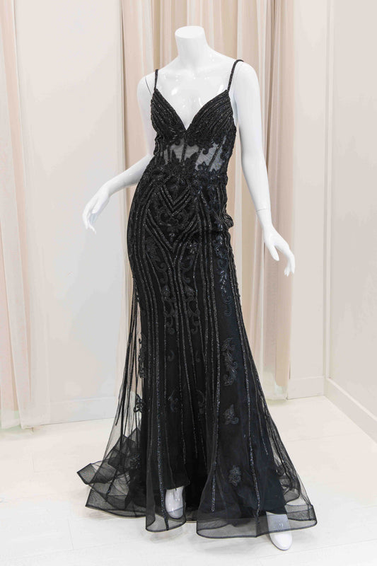 Daiya Spaghetti Strap Evening Gown in Black