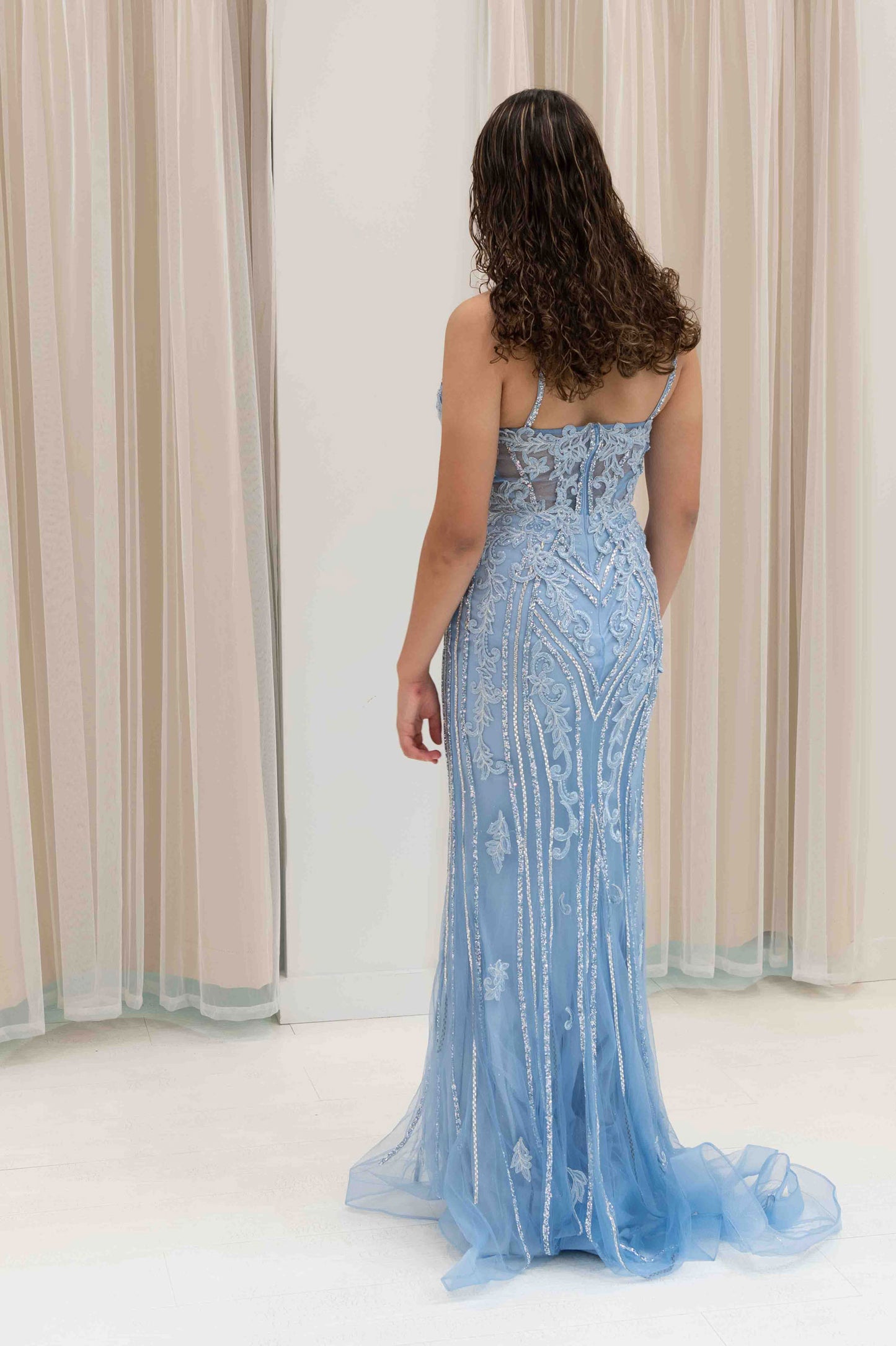 Daiya Spaghetti Strap Evening Gown in Light Blue