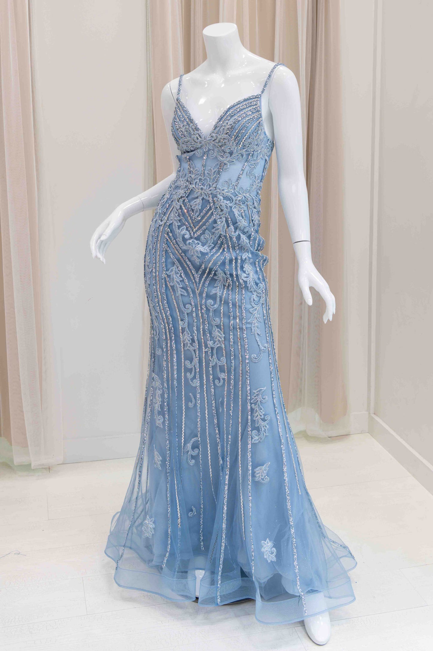 Daiya Spaghetti Strap Evening Gown in Light Blue