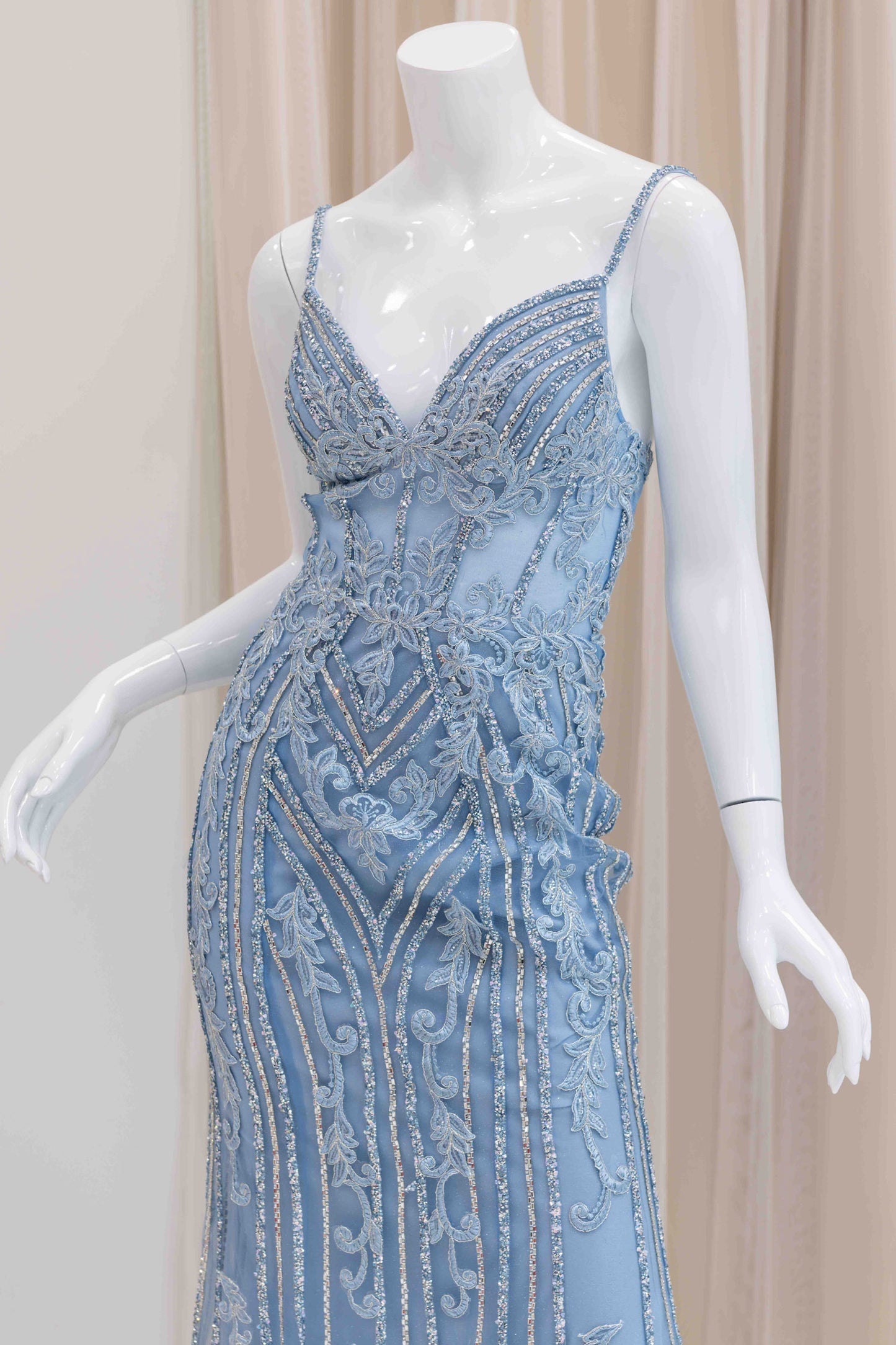 Daiya Spaghetti Strap Evening Gown in Light Blue