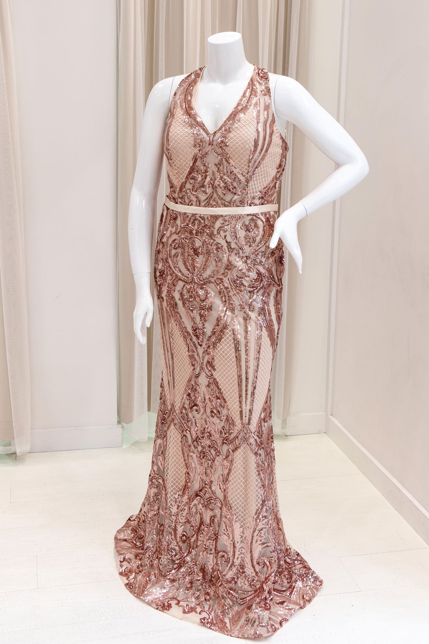 Dalenna Sequin Evening Gown in Rose Gold