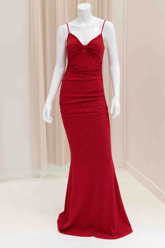 Daliya Glitter Evening Gown in Red