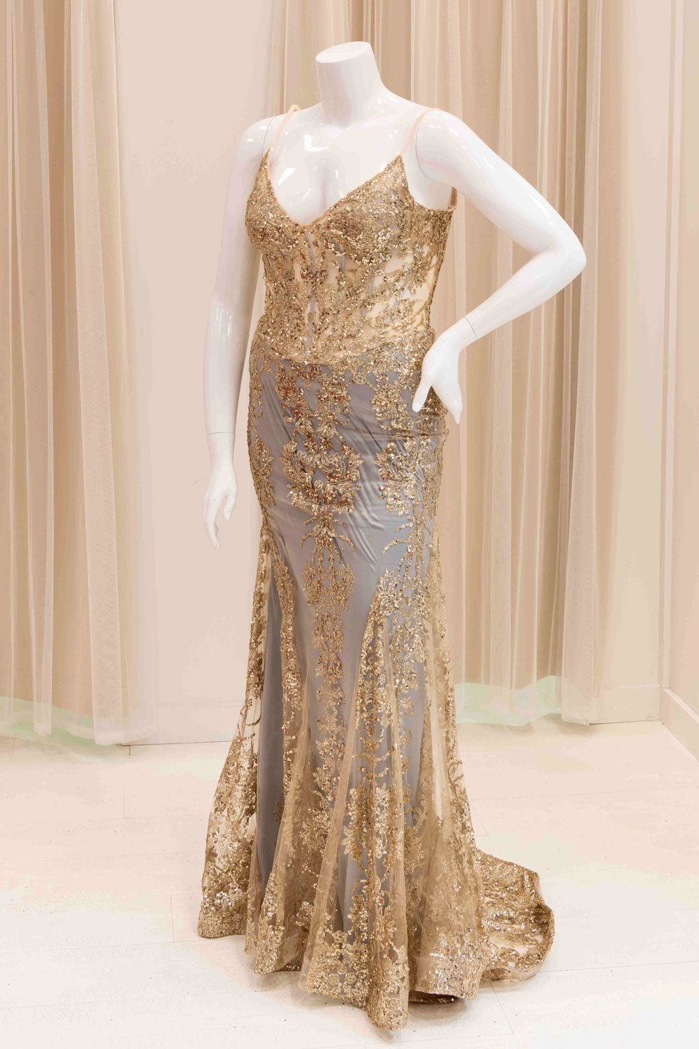 Darleena Glitter Evening Gown in Gold