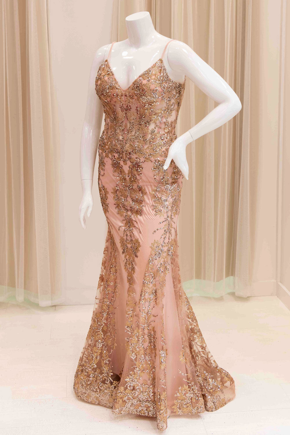 Darleena Glitter Evening Gown in Rose Gold