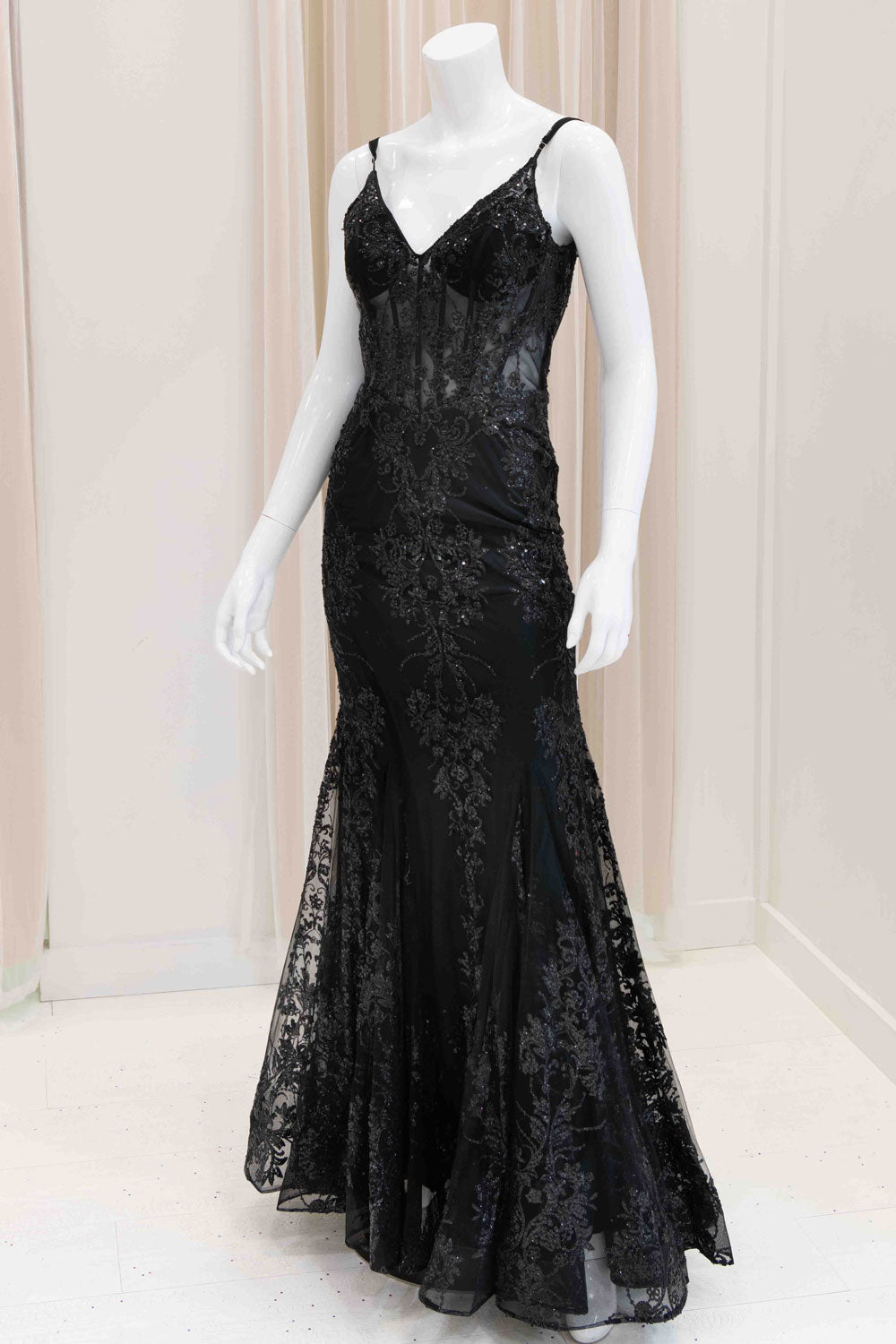 Darleena Glitter Evening Gown in Black