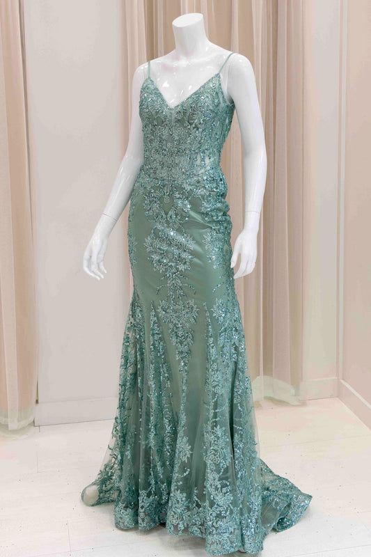 Darleena Glitter Evening Gown in Sage Green