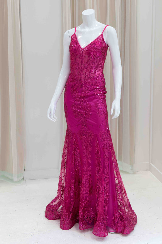 Darleena Glitter Evening Gown in Hot Pink