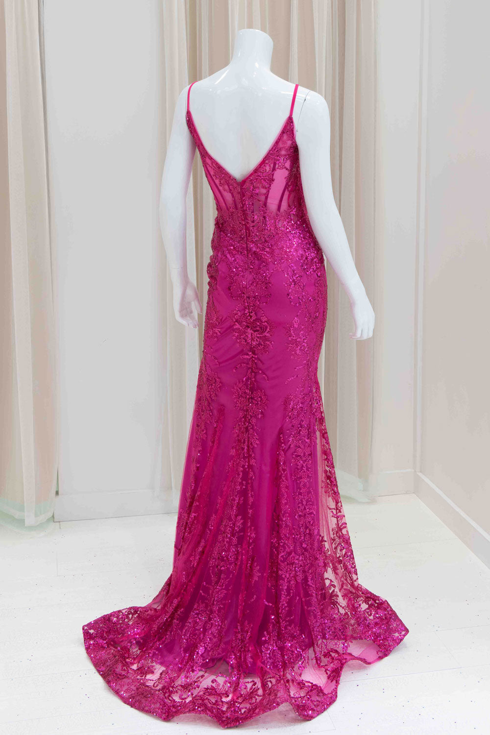 Darleena Glitter Evening Gown in Hot Pink