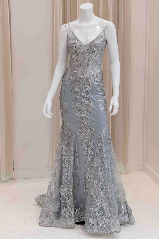 Darleena Glitter Evening Gown in Silver