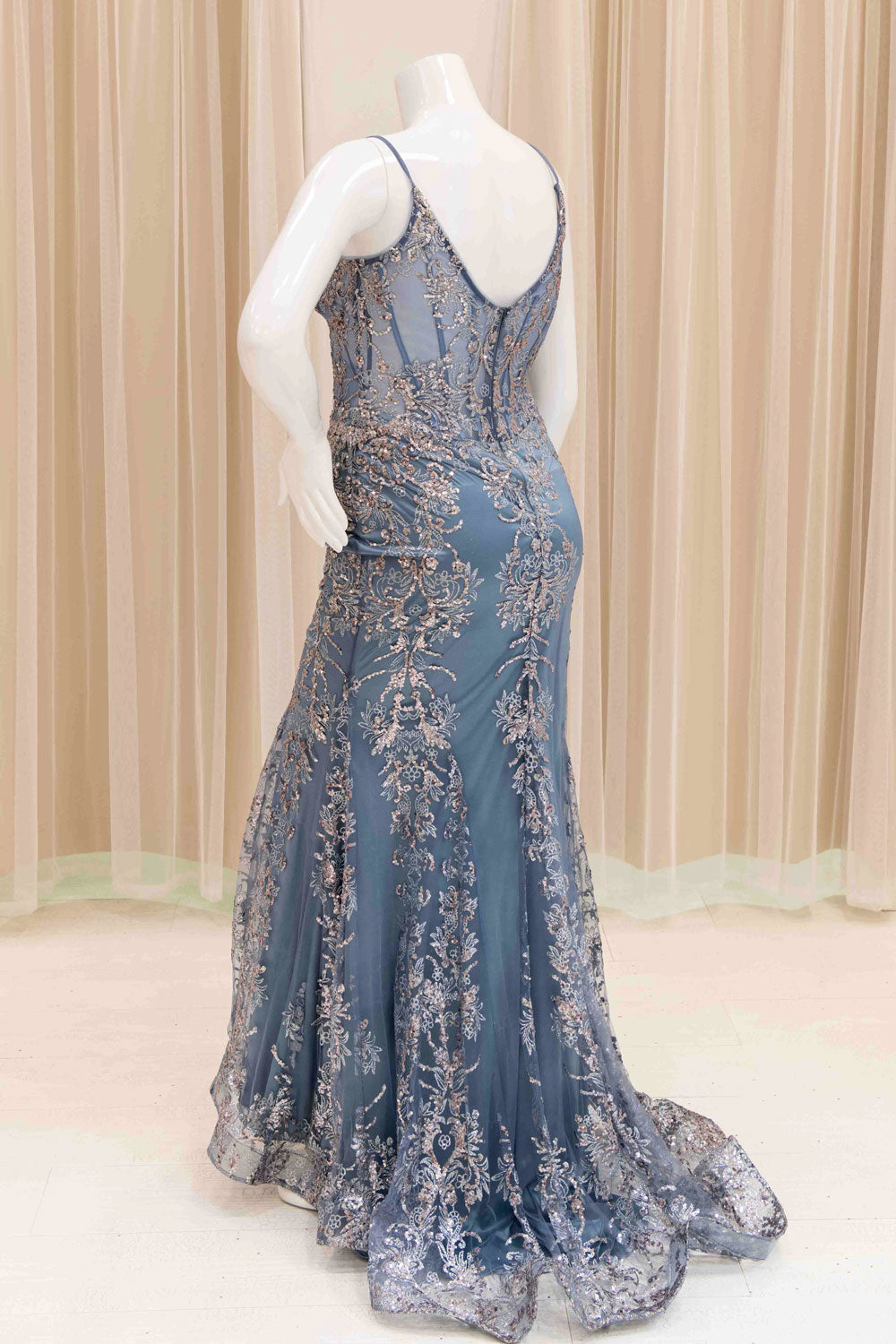 Darleena Glitter Evening Gown in Slate Blue