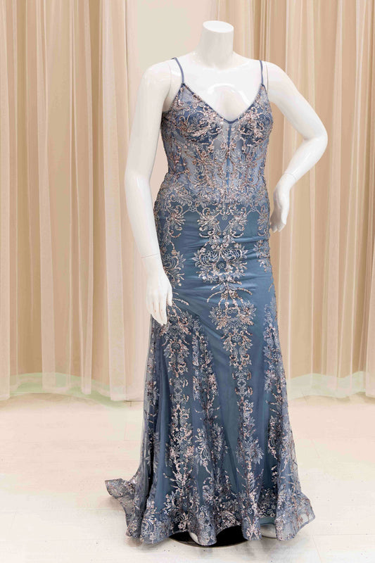 Darleena Glitter Evening Gown in Slate Blue
