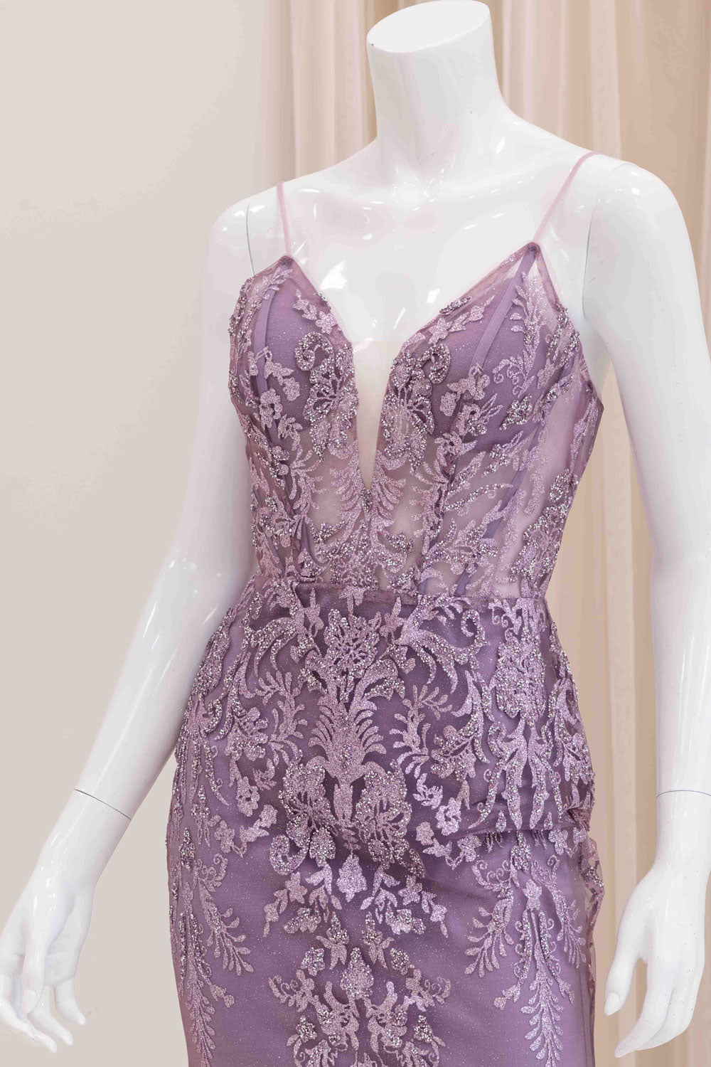 Darleena Lace Up Back Evening Gown in Lavender