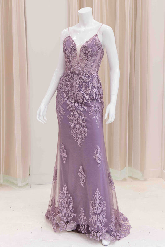 Darleena Lace Up Back Evening Gown in Lavender