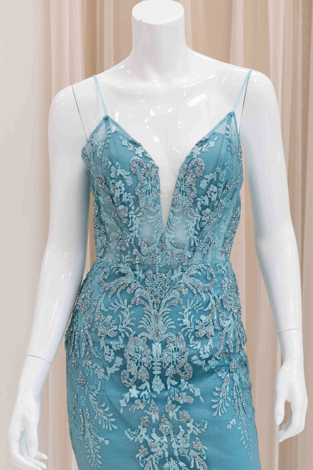 Darleena Lace Up Back Evening Gown in Sage Green
