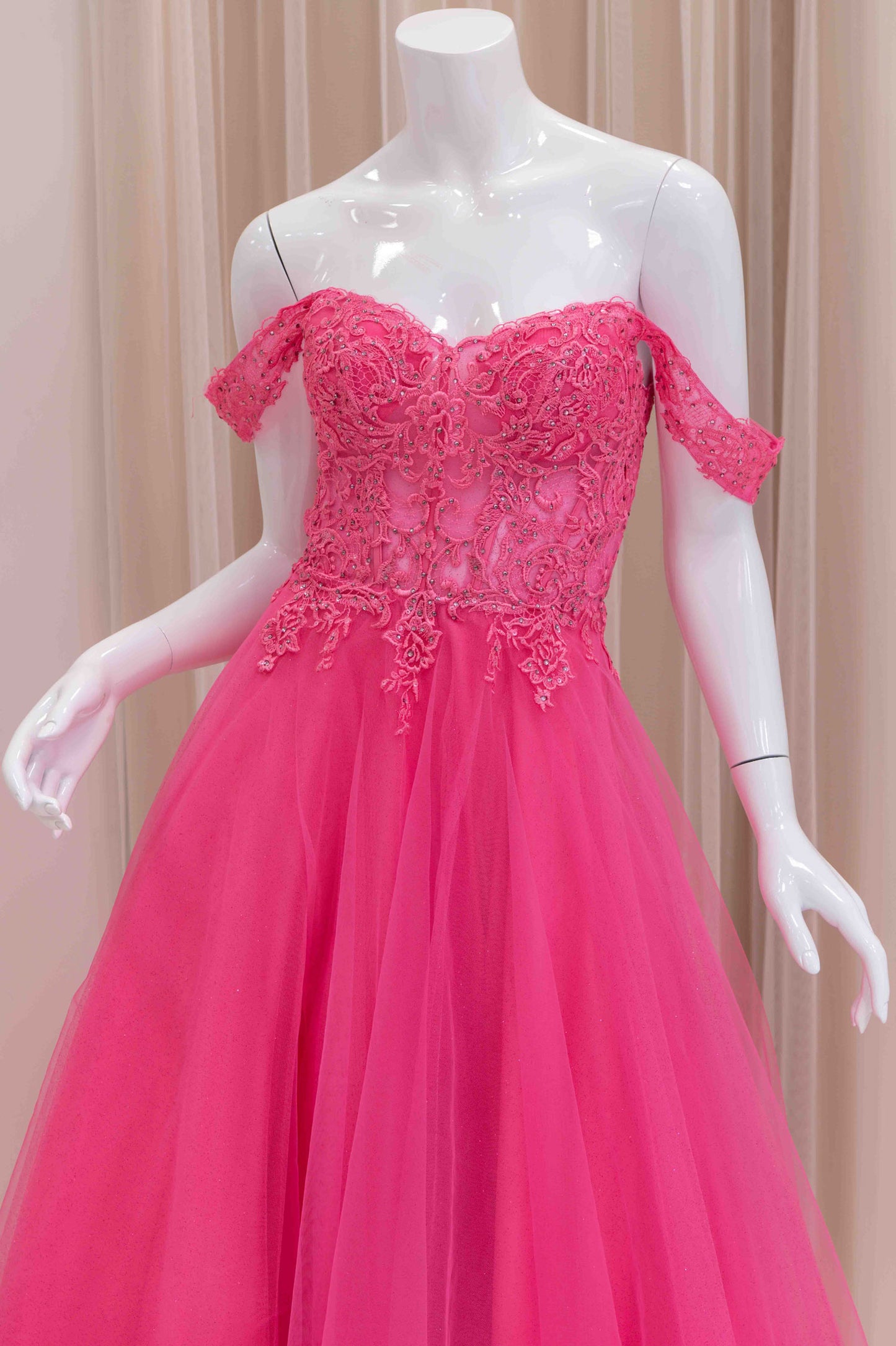 Dinara Off Shoulder Ball Gown in Hot Pink