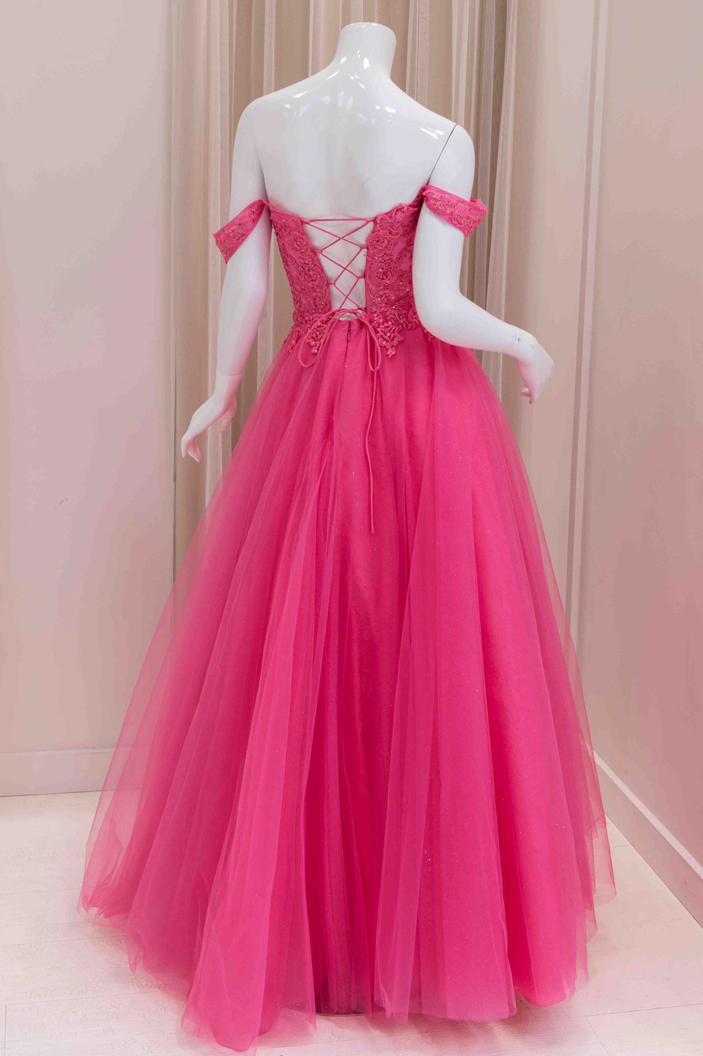 Dinara Off Shoulder Ball Gown in Hot Pink