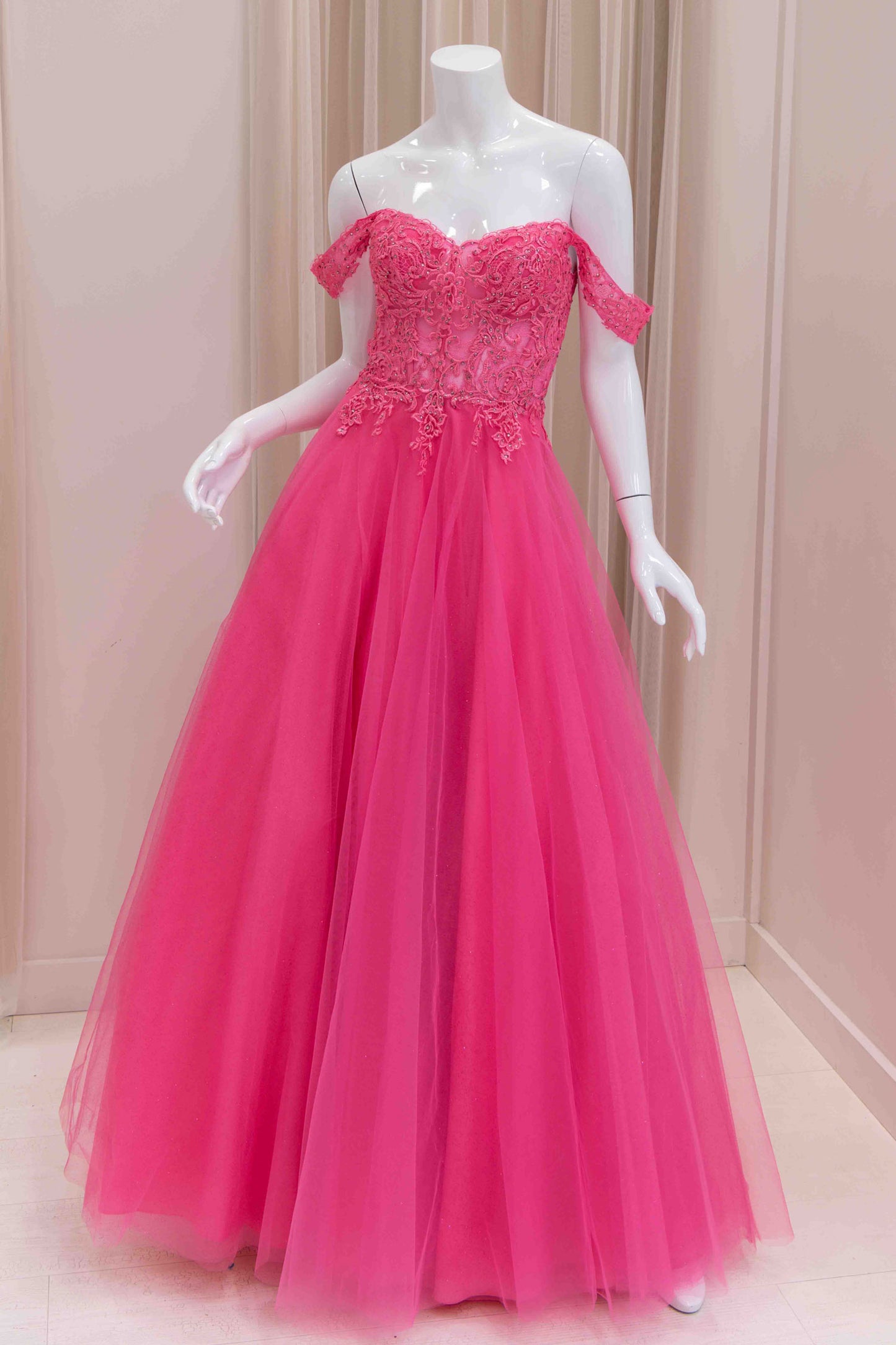 Dinara Off Shoulder Ball Gown in Hot Pink