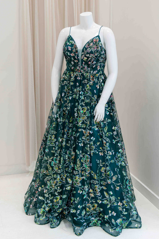 Dominique Sequin Ball Gown in Green