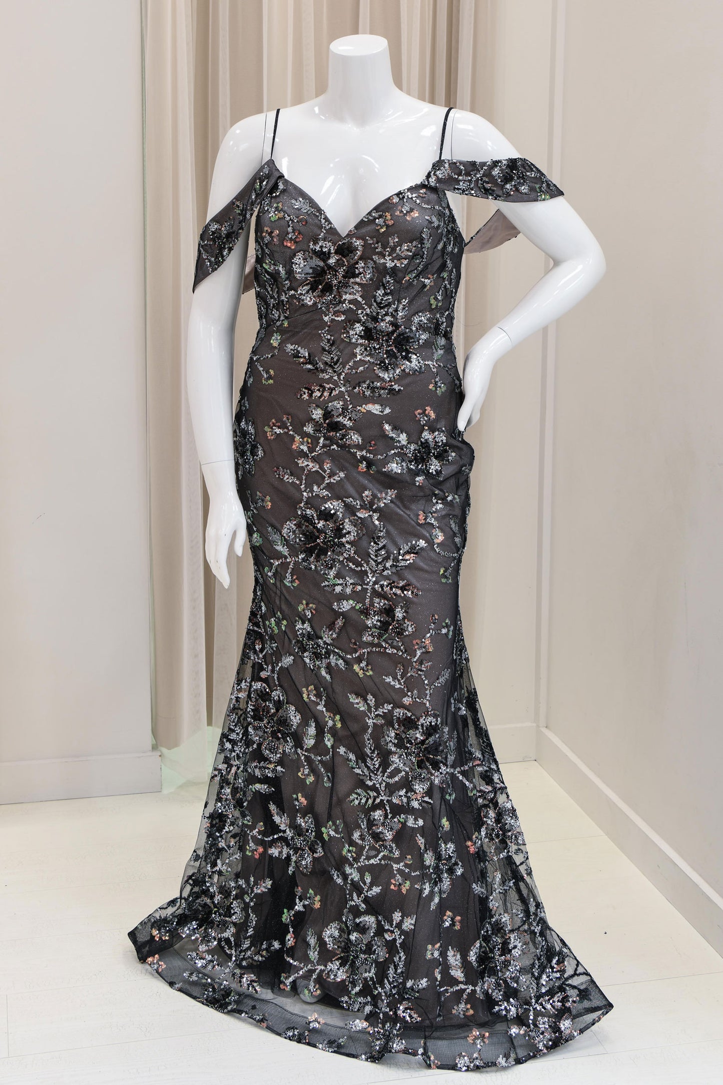 Dominique Sequin Evening Gown in Charcoal