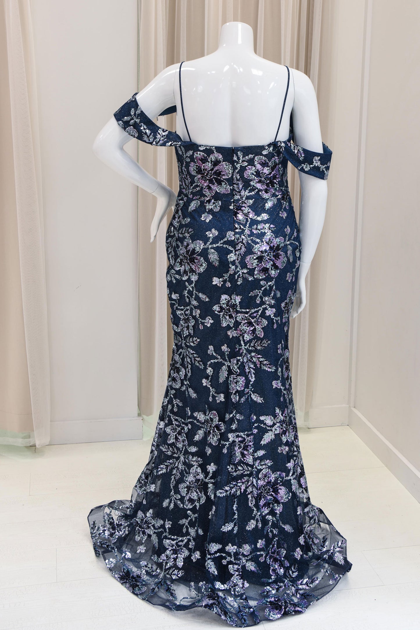 Dominique Sequin Evening Gown in Navy Blue