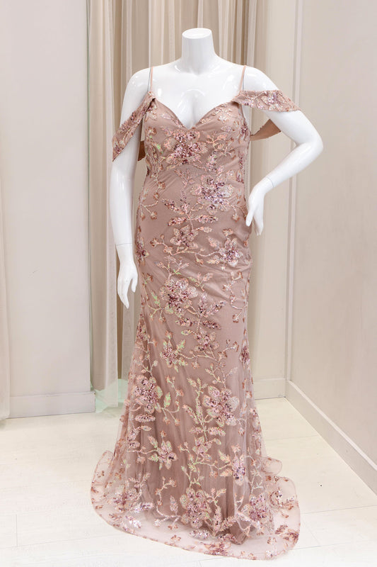 Dominique Sequin Evening Gown in Rose Gold