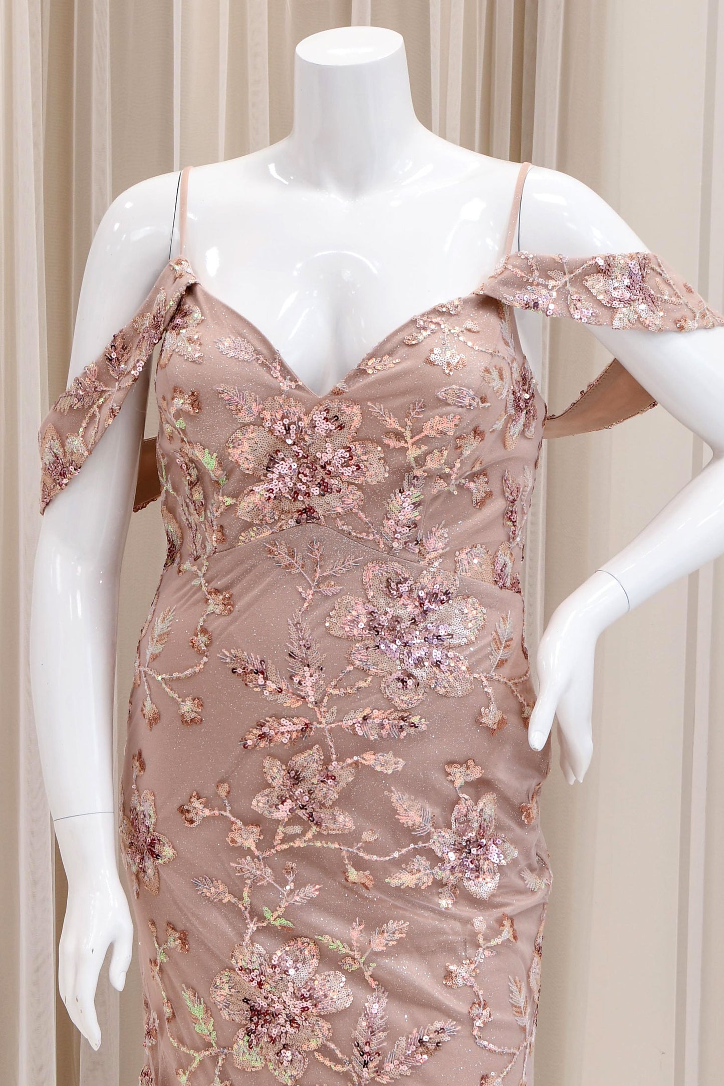 Dominique Sequin Evening Gown in Rose Gold
