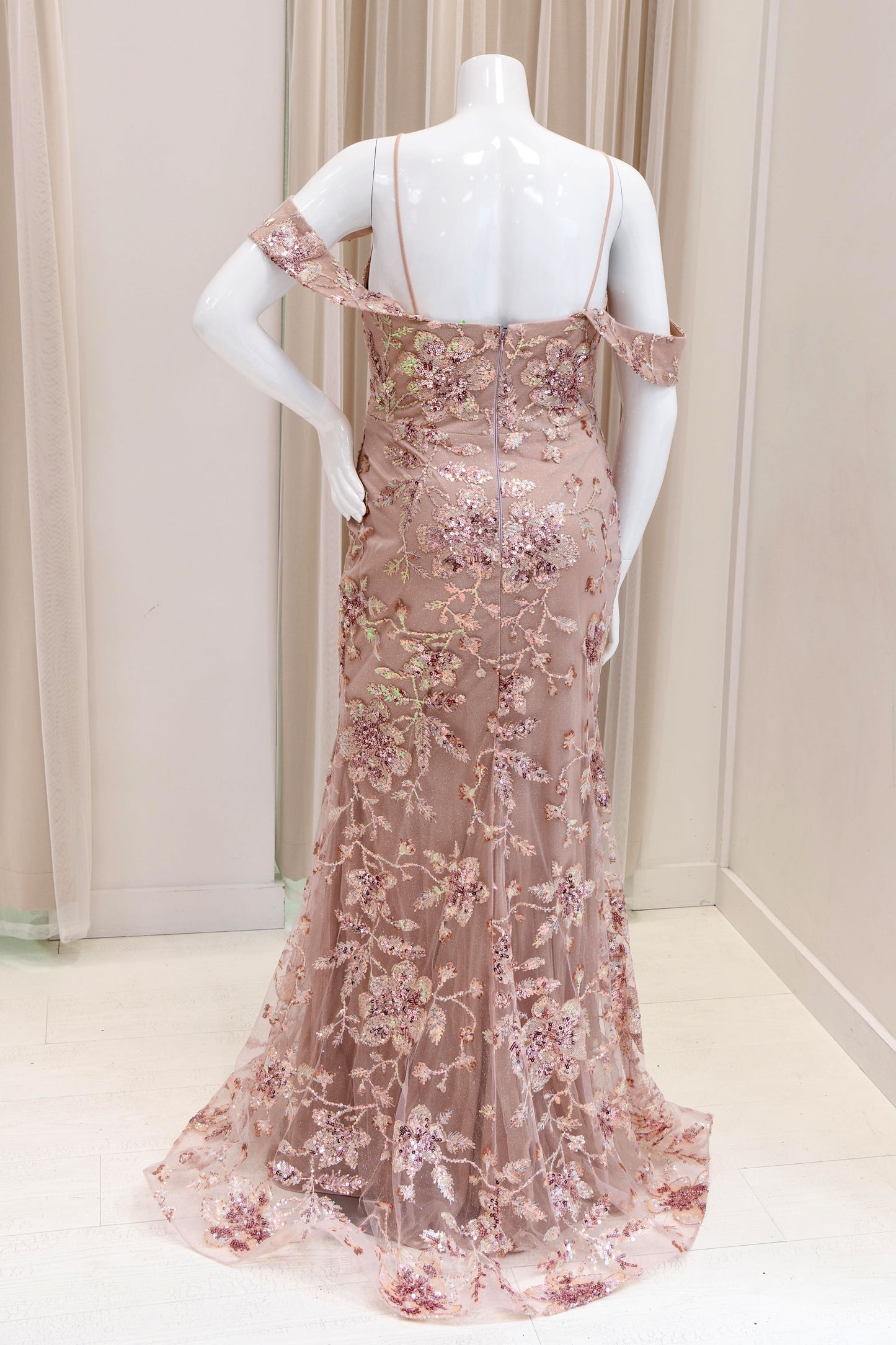 Dominique Sequin Evening Gown in Rose Gold