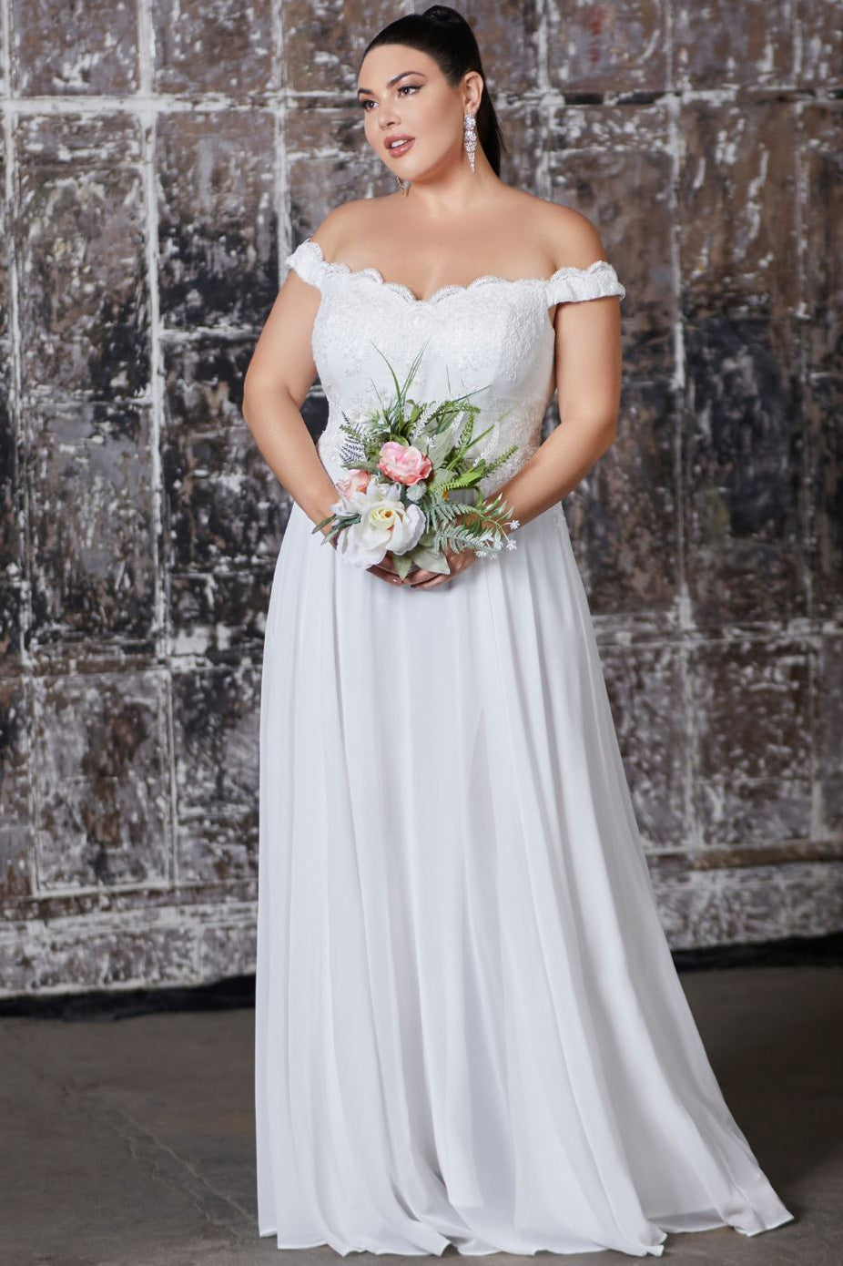 Joanna Off Shoulder Chiffon Bridal Gown in White